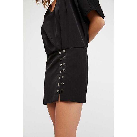 New Free People Harper Mini Dress $128 BLACK Size 6 Metal Studded Buttons - Picture 3 of 8
